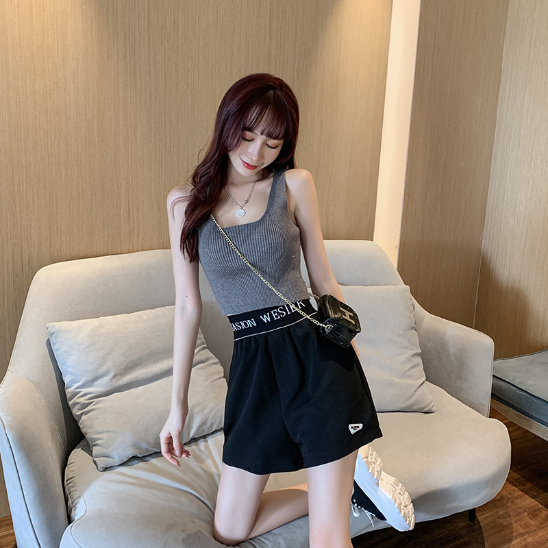 All-match short knitted sweater vest female net red inner layer bottoming sleeveless high waist exposed navel Hong Kong flavor sports outer wear suspenders