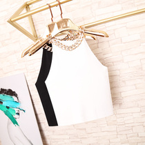 Short diamond-encrusted chain halter neck vest women wear Hong Kong-style tight shiny Bundy sexy top ins tide