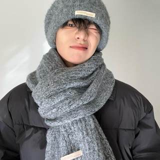 2024 new hat and scarf set, high-end gray scarf, men's autumn and winter korean version, versatile birthday gift trend