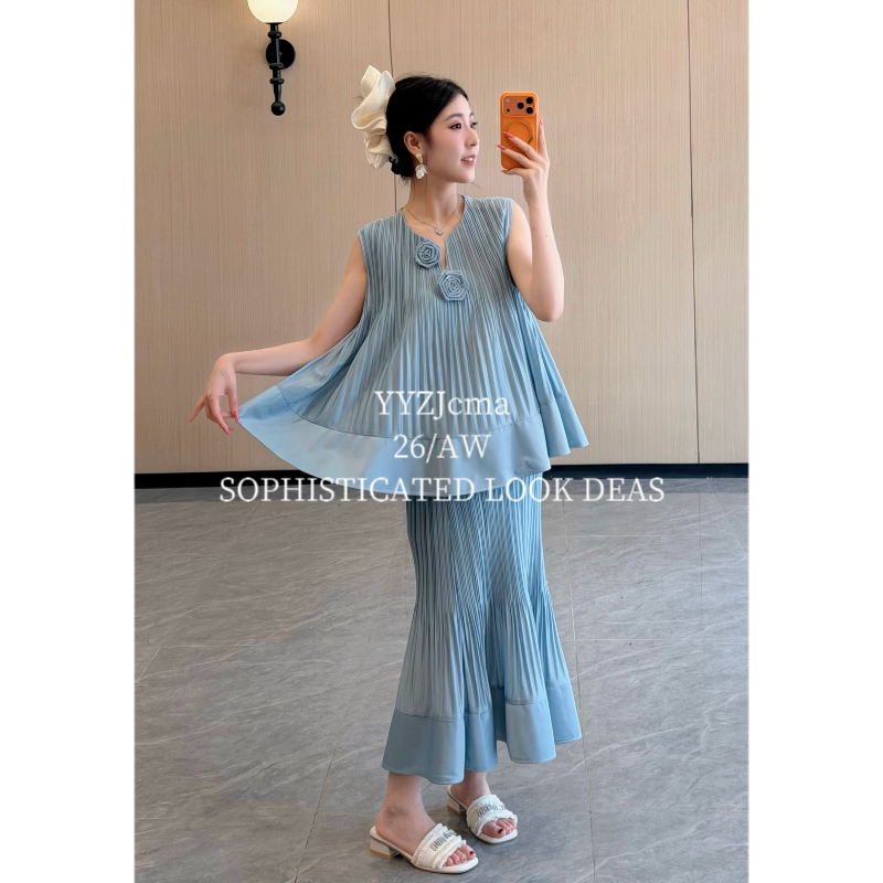 Yyzjcma Maternity Wear 【Seaside Holiday】Pleated Skirt Two-Piece Set for Pregnant Mothers, Summer 2026, Elegant and Stylish