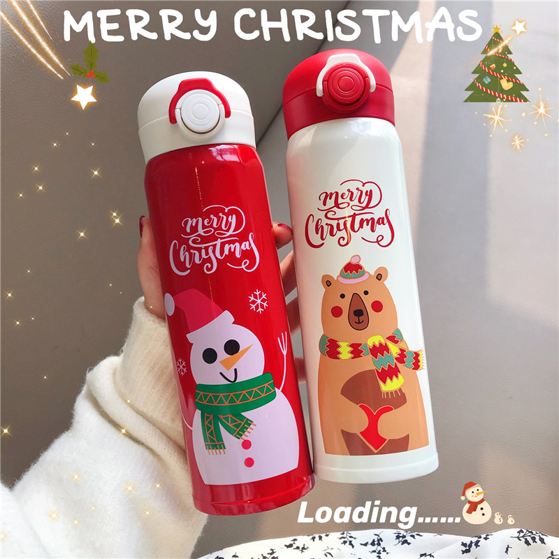 Cute Cartoon Christmas Gifts Elk Water Cups Girls Hearts Students Insulation Cups Portable Stainless Steel Korean Version Idea