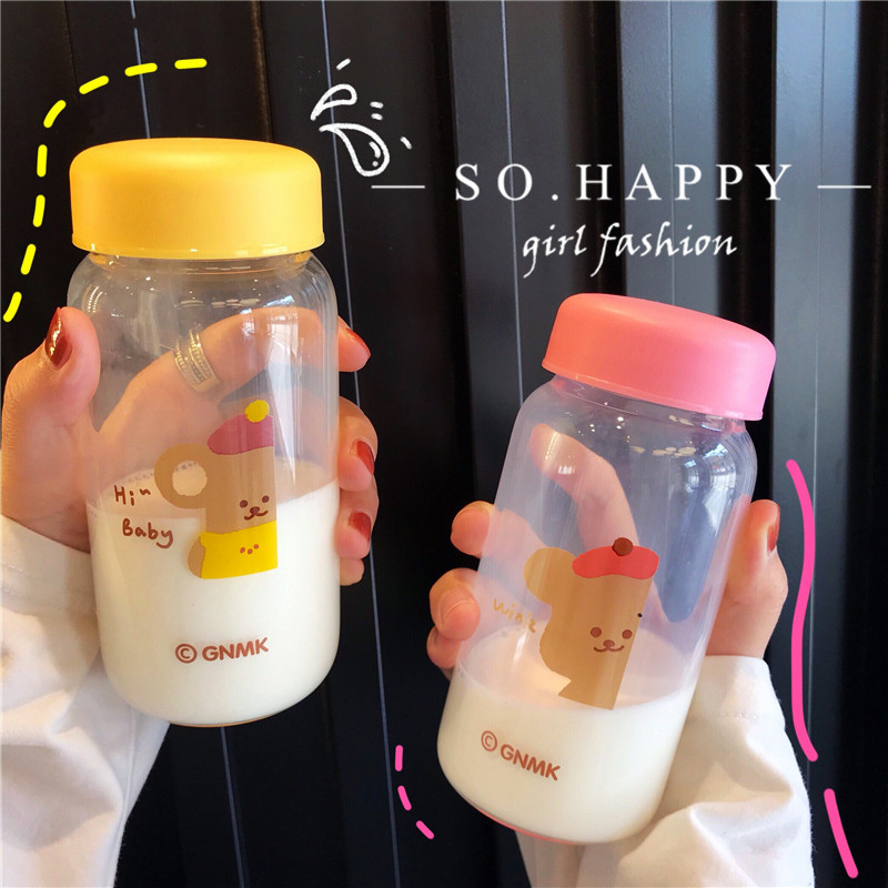 ins net red cute bear brief water cup cute girl's heart student transparent glass cup korea fresh accompanying cup