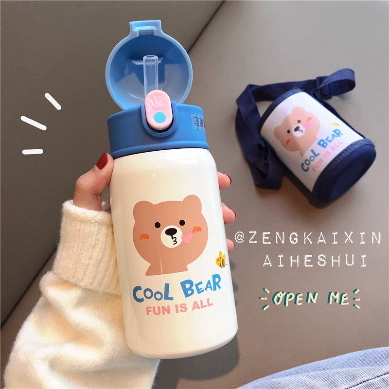 ins cute cartoon adult straw water mug girl hearts student Korean version heat insulation cup large capacity creative portable