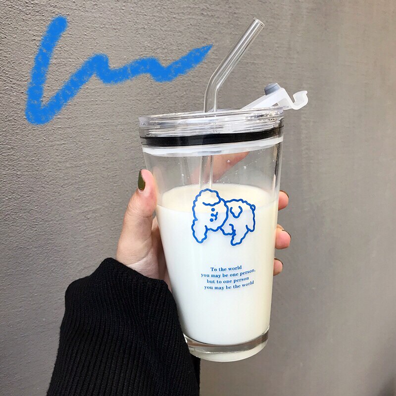 ins wind cute puppy adult pregnant woman straw glass girl heart student super cute Korean water cup simple