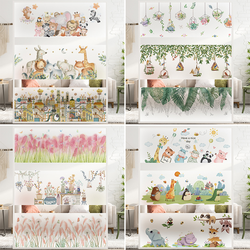 Horizontal Frosted Glass Adhesive Film Windows Sticked Shade Anti-Peep Bathroom Balcony Push-and-pull Shifting Door Waist Line Opaque