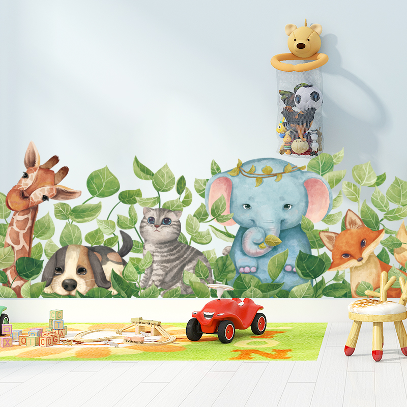 Wall sticker Skirting Board Classroom Kindergarten Wall Hallway Decorated Wall Paper Hand-painted Cartoon Animal Elephant giraffe