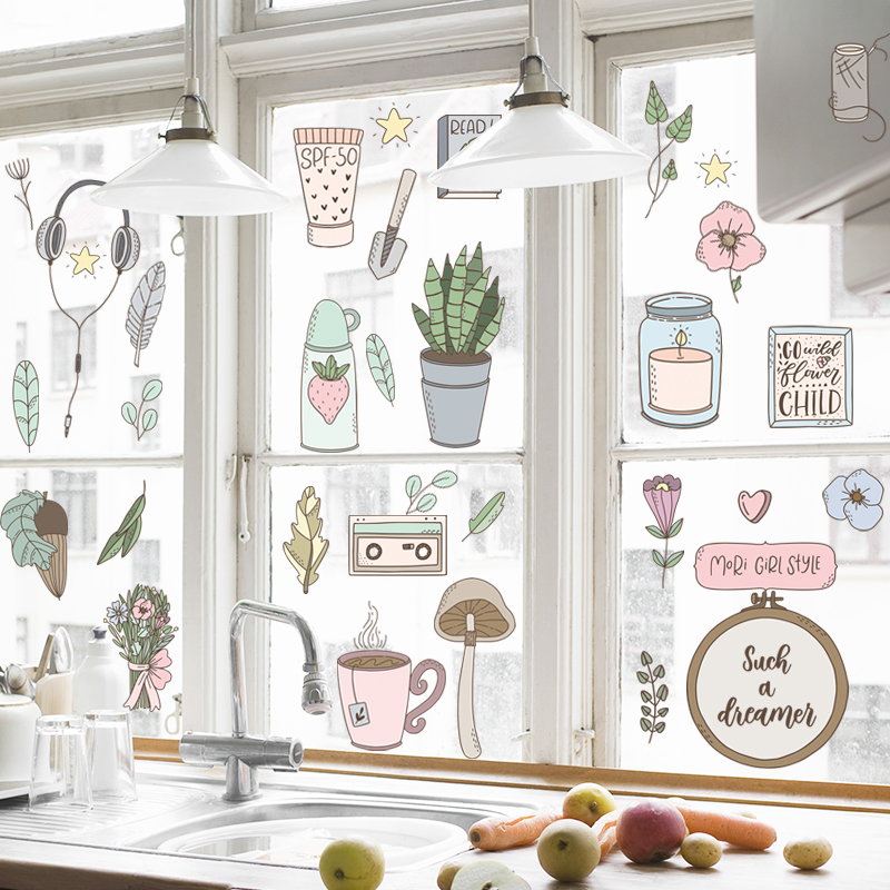 Kitchen cabinet tile wall sticker painting small fresh self-adhesive random sticker sticker dormitory desk decoration arrangement