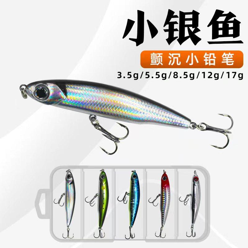 小型の銀色の魚を狙う、沈下性で鉛筆型、震えるような動きをする超遠投ルアー。繊細でゆっくりと沈み、淡水・海水両方でのマンダリンフィッシュやトップマウスカルターの釣りに効果的です。