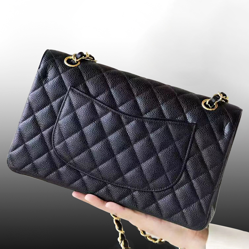 High-End Cf Bag Black Gold Small Size 23 Black Silver Medium Size 25 Caviar Leather Quilted Bag Sheepskin Chain Women's Bag High-End Cf Bag Black Gold Small Size 23 Black Silver Medium Size 25 Caviar Leather Quilted Bag Sheepskin Chain Women's Bag