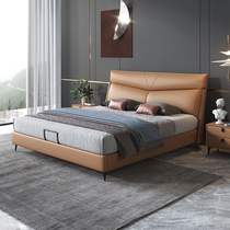 Leather bed modern minimalist 1 5m net red bed light lavish small family type 1 8 m double bed master bedroom with storage wedding bed