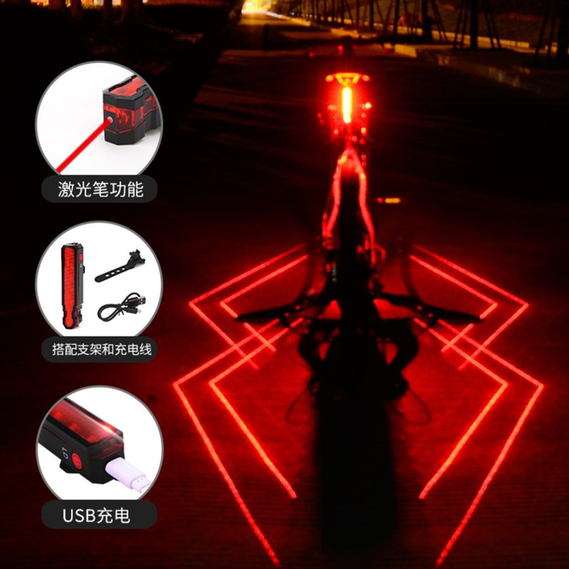 Bicycle light tail light Spider Man laser light LED warning light mountain bike USB charging tail light night riding equipment
