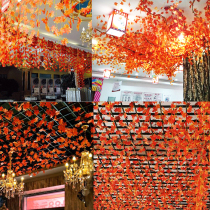 Autumn red maple leaf rattan kindergarten shopping mall school hall Hall corridor decoration supermarket layout water pipe decoration