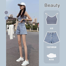 Supermodel pants loose mesh red expats thin A character wide leg thin hot girl hot pants ins Chaodenim shorts High waist women Summer