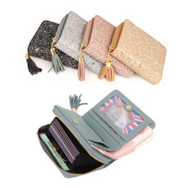 New 2020 Korean fashion ladies tassel sequel bag short leather wallet multi card buckle women card bag