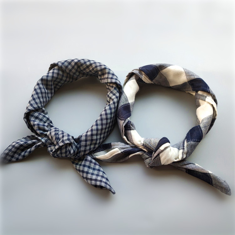 Blue White Panes scarf Men's Fashion pure cotton cotton wrap headscarf Women's big square towels All cotton big handkerchief Patu Winter Decorative Scarf