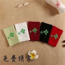 Four-leaf clover embroidered handkerchief Womens cotton hemp embroidered handkerchief Mens handkerchief hand wipe sweat can be embroidered word gift