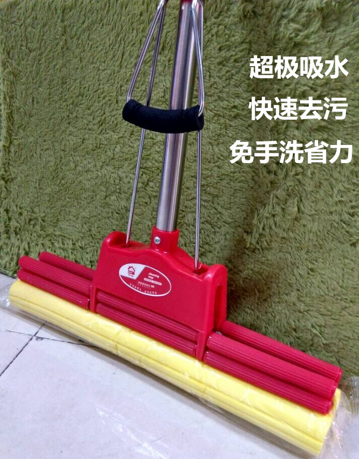 38CM super-large stainless steel rod super strong double roller extrusion water gel cotton mop water suction sponge mop free of hand wash