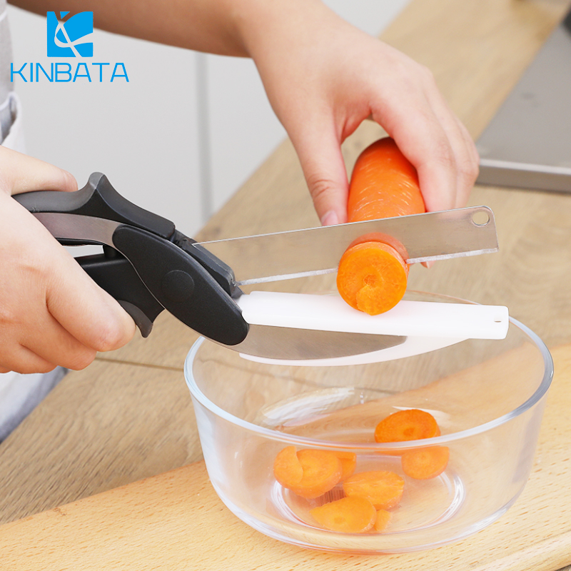 Japan Home Multifunction Sheen Stainless Steel Kitchen Shears God Instrumental Vegetable Cut Two-in-one Side Food Cut Fruit Knife