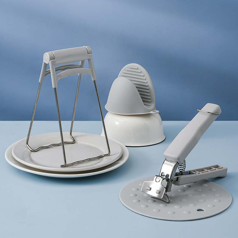 Household anti-hot four-piece set of chuck to take the bowl clip silicone non-slip heat insulation gloves table heat insulation mat kitchen artifact