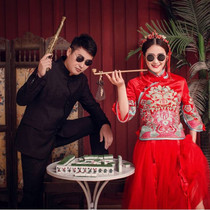 New costume photo studio photography props Chinese style Xiuhe Photo Sunglasses set creative antique smoke Rod fan