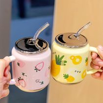  High facial value straw cup Summer Japanese fairy water cup girls summer with mirror ceramic cup female cute mug