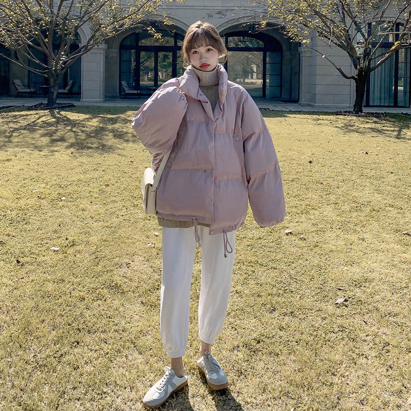 2022 new purple padded jacket female winter student short section small loose bread jacket thickened padded jacket down padded jacket