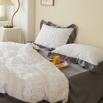 Super soft Korean version of seersucker cotton four-piece nude sleeping solid color double cotton washing cotton bedding Princess style