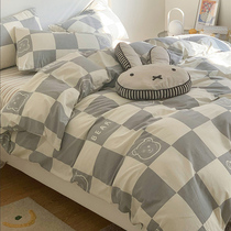 Japanese cute cartoon wash cotton four-piece bedding cotton cotton sheets quilt cover bed hats three sets