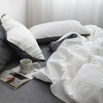 Japanese-dyed water wash cotton four-piece bedding cotton vintage striped wavy quilt cover cotton sheets bed hats