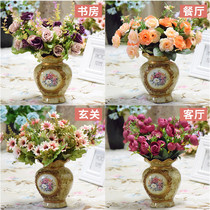 Simulation flower fake flower living room furnishing pint bedroom decorative vase with flower bed head cabinet TV cabinet for small potted flowers