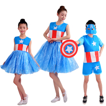  June 1 Childrens Day environmental protection clothing parent-child clothing handmade men and women Captain America kindergarten environmental protection catwalk clothing