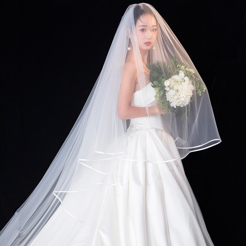 Zhang Xinyu The same bridal veil main wedding dress wedding long version tail wedding headdress super Xian Sen retro simple
