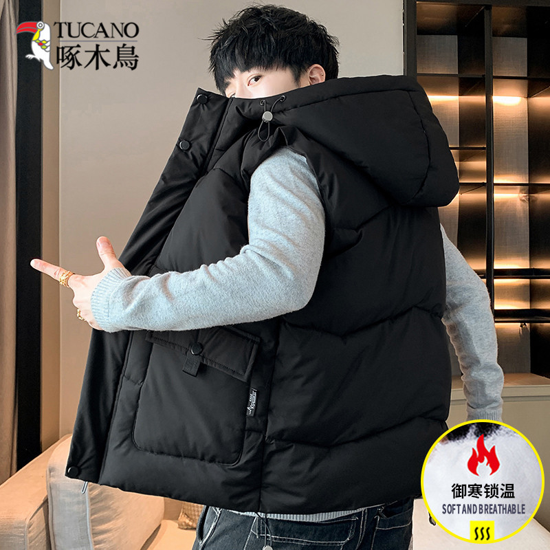 Woodpecker Cotton Vest Men's Vest Autumn and Winter Trendy Brand Thickened Hooded Sleeveless Workwear Vest Jacket for Men Woodpecker Cotton Vest Men's Vest Autumn and Winter Trendy Brand Thickened Hooded Sleeveless Workwear Vest Jacket for Men
