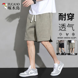 Woodpecker Shorts for Men, New Summer Trendy Embossed Loose Fit Versatile Casual Sports Outdoor Five-Point Shorts