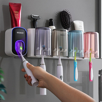 Toothbrush box hanging tooth cup shelf Household family of four European-style high-end net red multi-function wall-mounted set