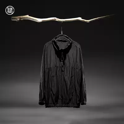 Homesick Chinese style men's autumn silk and linen stand-up collar sweatshirt Men's thin Chinese style 63 7%linen 36 3%Mulberry silk