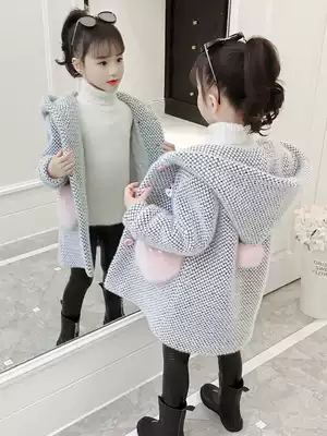 Girl mink velvet jacket autumn winter clothing 2021 New Korean version of long version princess children thick woolen coat
