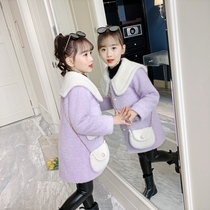 Girls winter woolen coat 2021 new foreign style long children autumn girl childrens thick woolen coat
