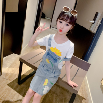 Girls Dress Summer Children Denim Skirt 2021 New style Net Red Girl Princess Dress Set