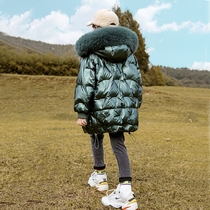 Girl Down Jacket Winter 2021 New style female child fur collar childrens clothing short white duck down thick coat