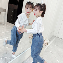 Girls Set 2021 new summer dress big childrens fashion style spring and autumn jeans girls casual two-piece set