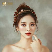 Bridal headdress Wedding red ribbon hair band Hair ornament set Korean wedding super Fairy toast dress accessories Red Wan