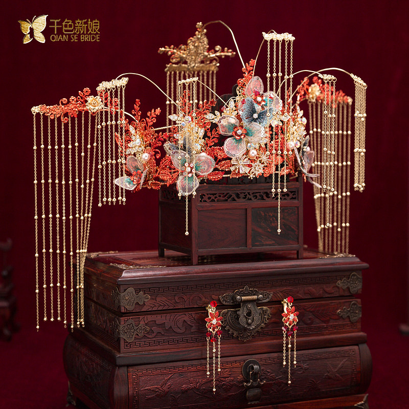 Ancient bride Xiuhe headdress Chinese wedding fengyu Guang Sugu style decoration 2022 new atmospheric luxury Xilu