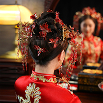 Red ripened flower small lace with bright pink edge clip Chinese ancient clothes show and styled hair adorned with classical qipao headwear