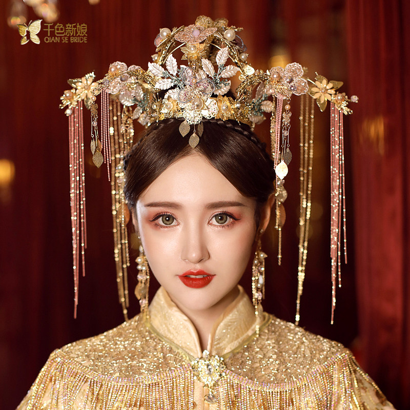 Bridal Headwear Chinese Style Pineal Crown Ancient Dress Hair Accessories 2022 The new show and the dragon and phoenix hanging accessories Ziqing