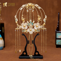 Classical fan Female ancient style golden hollow tassel fan Court Xiuhe dress Han dress Bride wedding accessories Pei Rou
