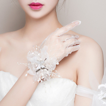 Bridal gloves Wedding lace fairy beauty flowers white female thin spring and summer photo Korean wedding gloves Shu Ying