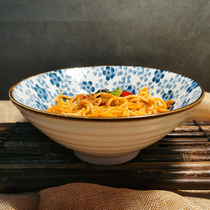 High-grade hard pastoral ceramics 89-inch household glaze porcelain Japanese hat horn ramen soup bowl ins Wind