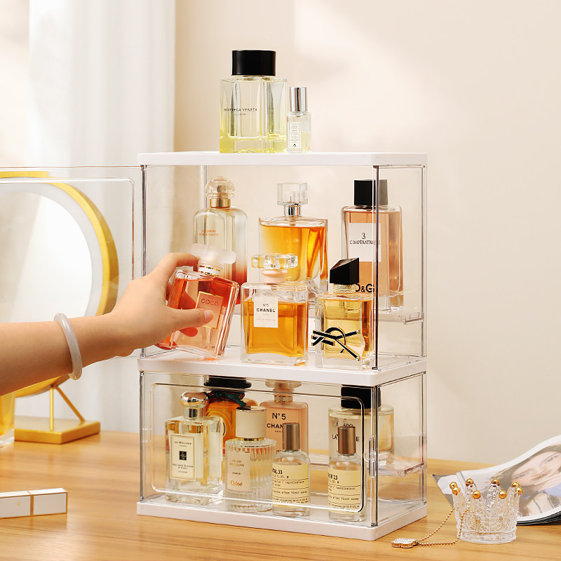 Perfume containing box Show cabinet Dust-proof transparent multifunction Desktop Makeup Desk Cosmetic Shelving Skin Care Products