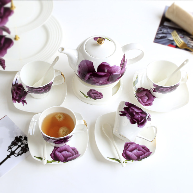 Yingchen Daying Style Afternoon Tea Tea Set Group Brief Home Coffee Cup Ceramic Flower Tea Cup O Style Tea Tea Set Group